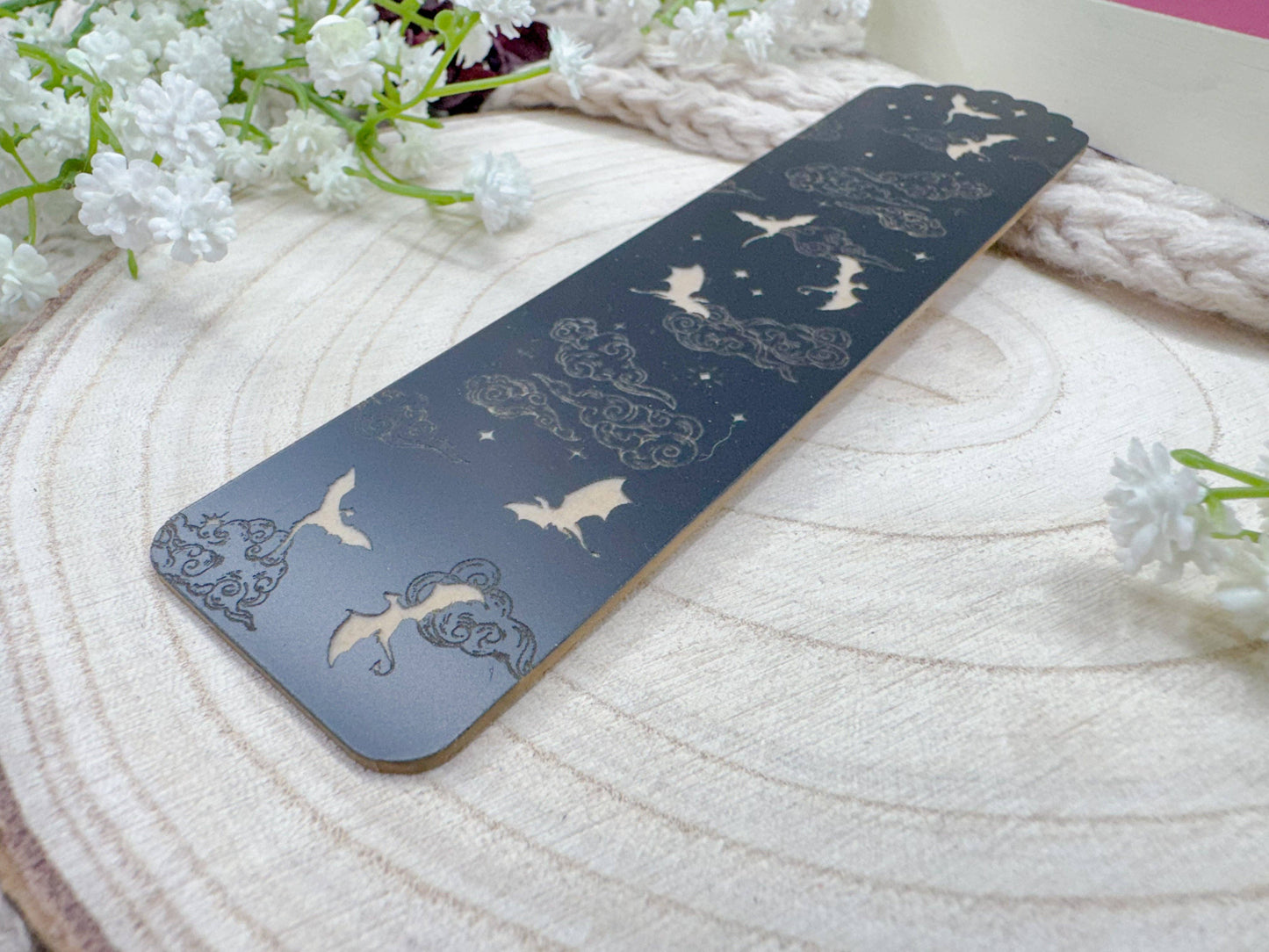Bookmark - Acrylic, Black/Gold Dragons - Scalloped Top
